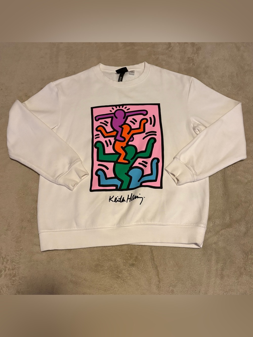 H&M x Keith Haring White Multicolor Graphic Sweatshirt – Men’s Medium